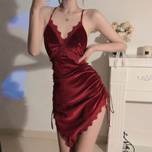 Load image into Gallery viewer, Palace Style Sexy Sleepwear Velvet Beauty Back Strap Nightdress Lace Backless Bandage Night Dress Women Nightgowns Sleep Tops