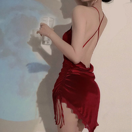 Palace Style Sexy Sleepwear Velvet Beauty Back Strap Nightdress Lace Backless Bandage Night Dress Women Nightgowns Sleep Tops