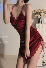 Load image into Gallery viewer, Palace Style Sexy Sleepwear Velvet Beauty Back Strap Nightdress Lace Backless Bandage Night Dress Women Nightgowns Sleep Tops