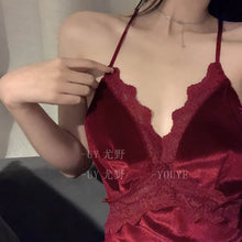 Load image into Gallery viewer, Palace Style Sexy Sleepwear Velvet Beauty Back Strap Nightdress Lace Backless Bandage Night Dress Women Nightgowns Sleep Tops