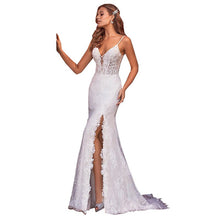 Load image into Gallery viewer, Party Dresses Women Evening Elegant Sexy Deep V Neck Spaghetti Strap Sleeveless Backless Split White Lace Dress Long Maxi Dress