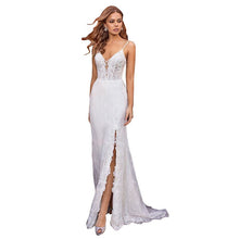 Load image into Gallery viewer, Party Dresses Women Evening Elegant Sexy Deep V Neck Spaghetti Strap Sleeveless Backless Split White Lace Dress Long Maxi Dress