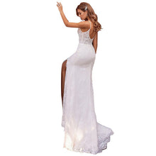 Load image into Gallery viewer, Party Dresses Women Evening Elegant Sexy Deep V Neck Spaghetti Strap Sleeveless Backless Split White Lace Dress Long Maxi Dress
