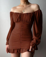 Load image into Gallery viewer, Party Dresses for Woman Ruffles Mini Bodycon Dress Off Shoulder Ruched Bell Sleeve Sexy Women Robe Solid Woman Clothes Vestidos