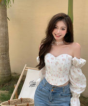 Load image into Gallery viewer, Party Floral Sexy Blouse Tops 2021 Summer Strapless Design French Mini Sweet Blouse Shirt Puff Sleeve Korean Casual Corset Top
