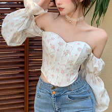 Load image into Gallery viewer, Party Floral Sexy Blouse Tops 2021 Summer Strapless Design French Mini Sweet Blouse Shirt Puff Sleeve Korean Casual Corset Top