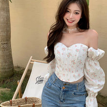 Load image into Gallery viewer, Party Floral Sexy Blouse Tops 2021 Summer Strapless Design French Mini Sweet Blouse Shirt Puff Sleeve Korean Casual Corset Top