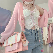Load image into Gallery viewer, Pastel Gothic Harajuku Lace Cute Women Camis Lolita Sweet See Through Sexy Bandage Crop Tops White Bow Ruffles Clothes E Girl