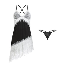 Load image into Gallery viewer, Patchwork Lace Nightgowns Backless Nighties Satin Nightdress Women Sleepshirts Sexy Hot Erotic Silk Lingerie Bridesmaids Black