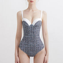 Load image into Gallery viewer, Patchwork One Piece Bathsuit Holiday Beach Swimwear Adjustable Straps Swimsuit Push Up Padded Monokini Trikini Monokini Women