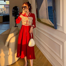 Load image into Gallery viewer, Patchwork Party Dress Women Spring Elegant Designer Lace Midi Dress Female Casual Print French Retro Korean Dress Women 2021 New