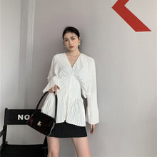 Load image into Gallery viewer, Patchwork V Neck Long Sleeve Design Dress for Women Simple Slim Waist All Match Vestido De Mujer A Line Solid High Street Robe