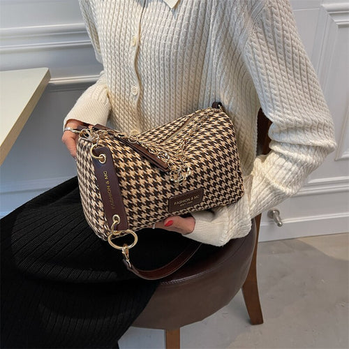 Pequena corrente houndstooth ombro crossbody sacos de lã pano designer luxo  hit bolsas de inverno e bolsa marca