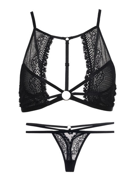 Perspective Bralette Sets Lenceria Intimates Sexy Lingerie Women's Ultra-thin Lace Temptation Underwire Bra Panty Set