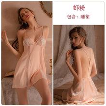 Load image into Gallery viewer, Perspective Hot Backless Temptation Home Wear Clothes Female Sleepwear Lace Love Heart Mesh Women Sexy Sweet Sling Nightdress