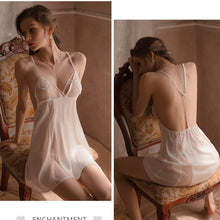 Load image into Gallery viewer, Perspective Hot Backless Temptation Home Wear Clothes Female Sleepwear Lace Love Heart Mesh Women Sexy Sweet Sling Nightdress