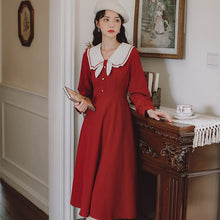 Load image into Gallery viewer, Peter pan Collar Cute Retro Dress Female Kawaii Red Dress 2021 Apring Autumn Sweet One-Piece Dress Vestidos elegantes para mujer