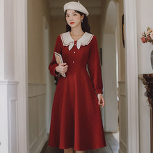 Load image into Gallery viewer, Peter pan Collar Cute Retro Dress Female Kawaii Red Dress 2021 Apring Autumn Sweet One-Piece Dress Vestidos elegantes para mujer