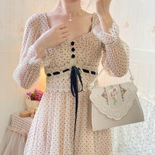 Load image into Gallery viewer, Pink Chiffon Fairy Dress Women Lace Patchwork Elegant Party Midi Dress Female High Street Sweet Casual Puff Sleeve Dress 2021