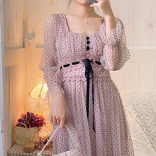 Load image into Gallery viewer, Pink Chiffon Fairy Dress Women Lace Patchwork Elegant Party Midi Dress Female High Street Sweet Casual Puff Sleeve Dress 2021