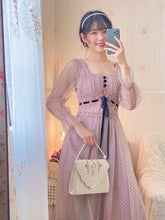 Load image into Gallery viewer, Pink Chiffon Fairy Dress Women Lace Patchwork Elegant Party Midi Dress Female High Street Sweet Casual Puff Sleeve Dress 2021