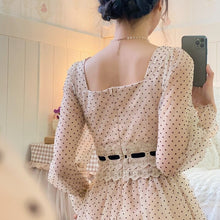 Load image into Gallery viewer, Pink Chiffon Fairy Dress Women Lace Patchwork Elegant Party Midi Dress Female High Street Sweet Casual Puff Sleeve Dress 2021