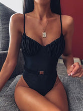 Load image into Gallery viewer, Pink Print Brazilian High Thong Bodysuits One-Piece Swimwear Women V-Neck Swimsuit Female Sexy Monokini Belt Bathers 5424
