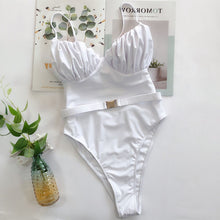 Load image into Gallery viewer, Pink Print Brazilian High Thong Bodysuits One-Piece Swimwear Women V-Neck Swimsuit Female Sexy Monokini Belt Bathers 5424