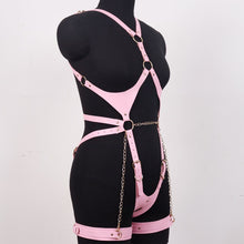 Load image into Gallery viewer, Pink Sexy Body Leather Harness BDSM Bondage Woman Fashion Harness Garter Belt Leather Bra Top Fetish Leg Chain Lingerie
