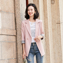 Load image into Gallery viewer, Pink Suits Jacket Women&#39;s Three-Quarter Sleeve Korean 2021 Summer New Temperament Leisure Thin Slim Fit Small Suit Blazer Femme