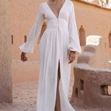 Load image into Gallery viewer, Pink Women Boho Maxi Dress Party Sexy Long Sleeve Button Holiday Bohemian Long Dresses 2021 Spring Summer Casual Streetwear Robe