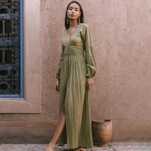 Load image into Gallery viewer, Pink Women Boho Maxi Dress Party Sexy Long Sleeve Button Holiday Bohemian Long Dresses 2021 Spring Summer Casual Streetwear Robe