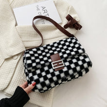 Load image into Gallery viewer, Plaid Leopard Pattern Faux Fur Shoulder Bags for Women 2021 Winter Brand Designer Soft Plush Handbags Female Crossbody Purses