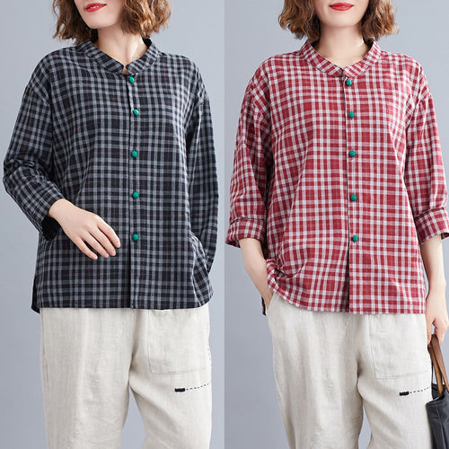 Plaid Shirts Women's Blouses Tops Oversized Vintage Loose Female Plaid Printing Blouse Casual Street Lady Plus Size Tops Fashion