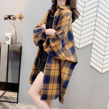 Load image into Gallery viewer, Plaid Vintage Shirt Harajuku Women&#39;s Blouses Turn-Down Collar 2021 New Loose Long-Sleeved All Match Shirt Western Style Top Coat