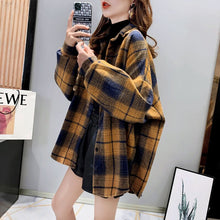 Load image into Gallery viewer, Plaid Vintage Shirt Harajuku Women&#39;s Blouses Turn-Down Collar 2021 New Loose Long-Sleeved All Match Shirt Western Style Top Coat