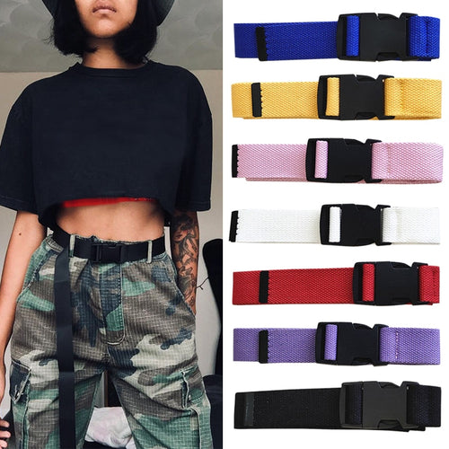 Plastic Buckle Canvas Long Belt for Women Black Red White Female Waist Belt Strap Girls Jeans Pants Waistband Ceinture Femme