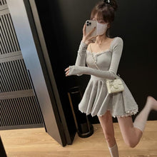 Load image into Gallery viewer, Pleated Dress Harajuku Women Y2k Stand Collar Loose Flowers Lantern Sleeve Spring Autumn New Female Fashion Clothing Japanese