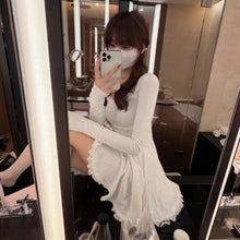 Load image into Gallery viewer, Pleated Dress Harajuku Women Y2k Stand Collar Loose Flowers Lantern Sleeve Spring Autumn New Female Fashion Clothing Japanese