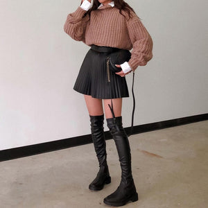 Pleated Faux Leather High-waiste Women's Mini Skirt Sexy Black Female Short Skirt 2021 New Spring Summer Fashion Ladies Bottoms