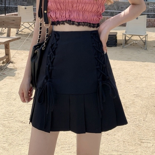 Pleated Sexy Skirt Women Summer 2021 High-waisted Streetwear Casual Mini Skirts Y2k Bandage Design Sweet Fashion Korean Clothing