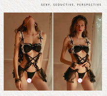 Load image into Gallery viewer, Plus Size 40-100kg Cosplay Maid Costume Women Sexy Lingerie Babydoll EroticTeddies Lace Mesh Porno Open Crotch Bodysuits Set