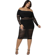 Load image into Gallery viewer, Plus Size 5 XL Women Long Sleeve Dresses Transparent Mesh Dress Slash Neck Off Shoulder Black Bodycon Dress High Quality