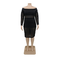 Load image into Gallery viewer, Plus Size 5 XL Women Long Sleeve Dresses Transparent Mesh Dress Slash Neck Off Shoulder Black Bodycon Dress High Quality