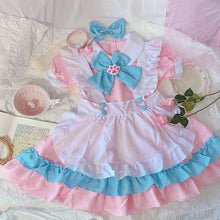 Load image into Gallery viewer, Plus Size 5XL Women Maid Outfit Cosplay Anime Lolita Costume Cute Cat Pink Blue Lace Trim Apron Cat Paw Lolita Dresses Full Set