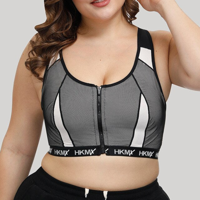 Plus Size Bra Top Quality Front Closure Sports Bra Shockproof Fitness Yoga Push Up Underwear Women's Back Cross C D E Cup