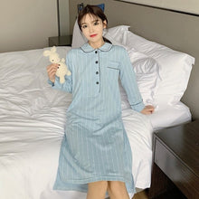 Load image into Gallery viewer, Plus Size Casual Striped Long Sleeve Cotton Nightgowns for Women Spring Autumn Sleepwear Homewear Night Dress Nightdress Nighty