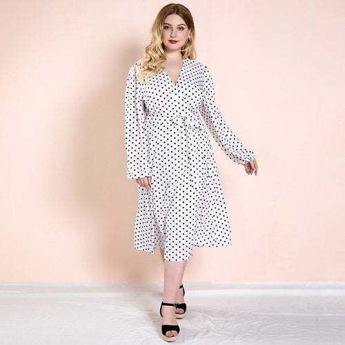 Plus Size Dresses Summer Light Dresses Polka Dot Dress White Midi Dress Simplee Vintage Dress 2021 Elegant Fashion  Large Tunics