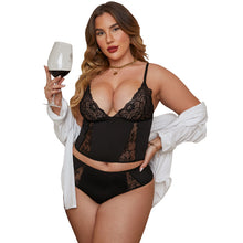Load image into Gallery viewer, Plus Size Pajama XL-5XL Women Sexy Lingerie Sets Exotic Lace Poplin Suspenders Underwear Suit Black Sleepwear Top Briefs