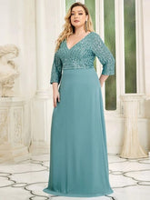 Load image into Gallery viewer, Plus Size Prom Dresses Long Sexy V Neck A-Line Sequin With 3/4 Sleeve 2023 ever pretty of Dark Green Bridesmaid dress Women